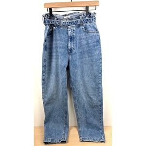 FOREVER 21 Paper Bag Waist Belted‎ Mom Jeans Light Wash Denim Women's L